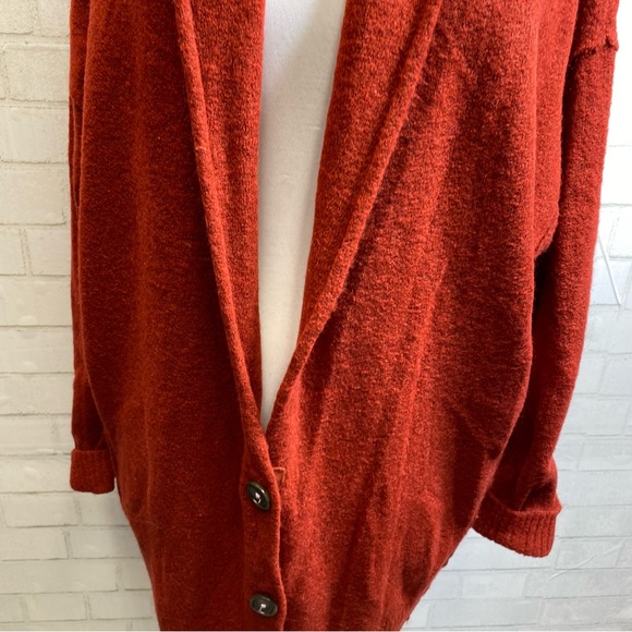 Free People Eucalyptus Wool Blend Cardigan Brick Red Heather XS OVERSIZED - Picture 10 of 16